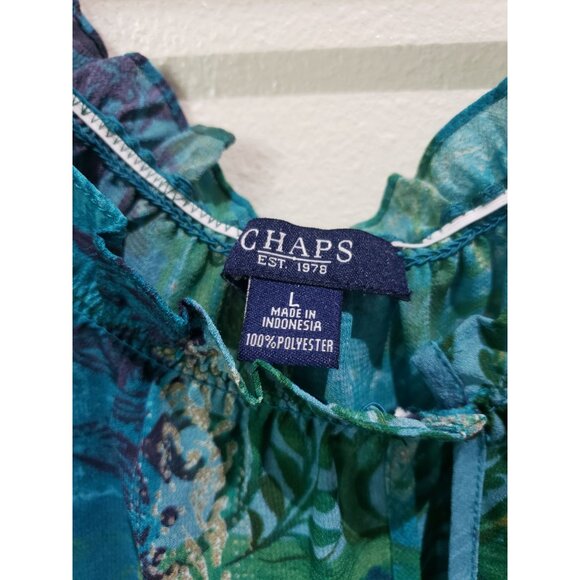 Chaps blue teal paisley sheer top, pullover, blouse, size L - Picture 2 of 4